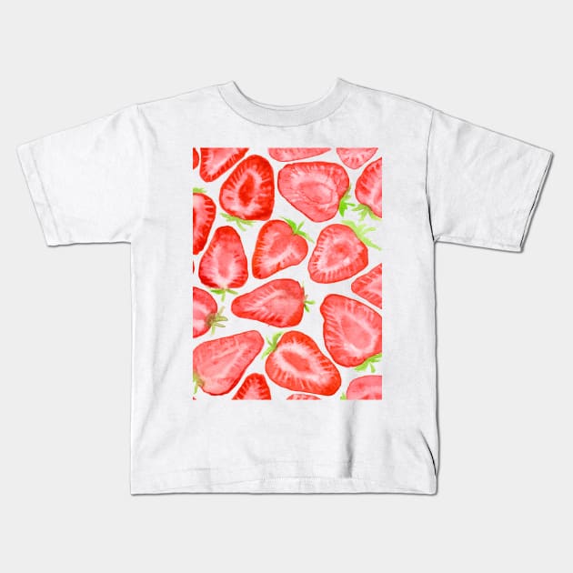 Watercolor strawberry slices pattern Kids T-Shirt by katerinamk